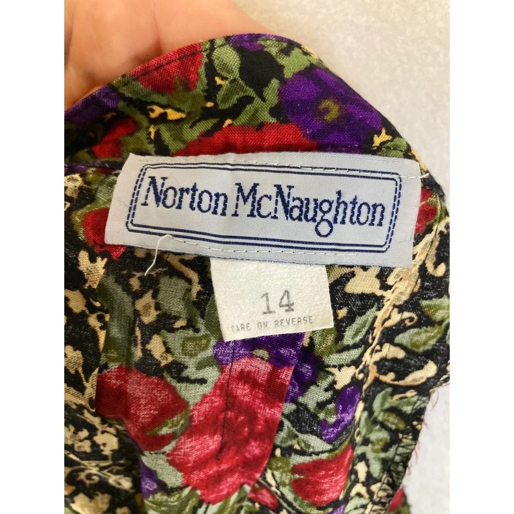 Vintage Norton McNaughton Womens 14 Multicolor Floral Pleated‎ Rayon Midi Skirt